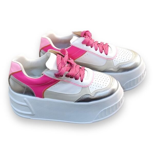 Tênis Plataforma My Rio Branco Detalhes Pink Prata