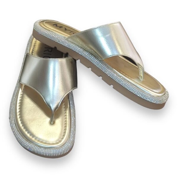 Chinelo Myrio Ouro Metalizado e Strass